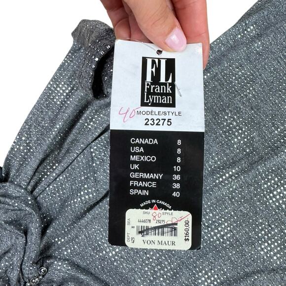 Frank Lyman NWT Dark Gray Silver Metallic Off the Shoulder Ruched Jewel Top - Picture 10 of 12